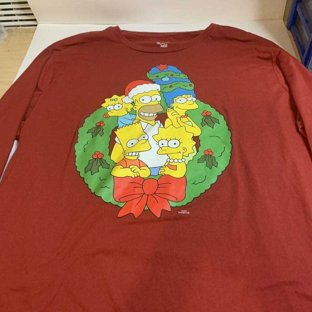 Men's  The Simpsons Christmas Long Sleeve Shirt Matt Groening Red XXL 2XL